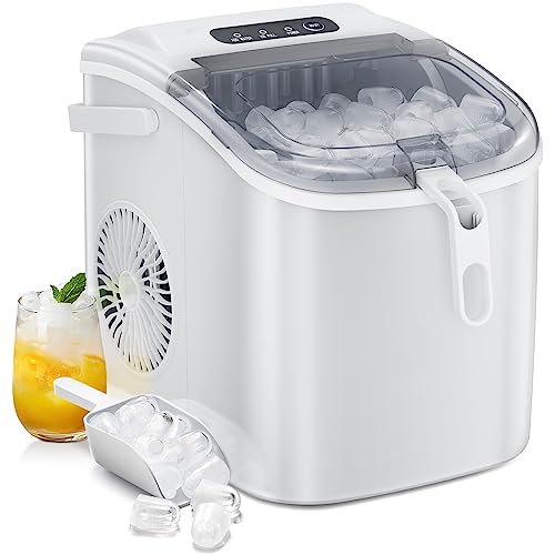 AGLUCKY Ice Makers Countertop,Portable Ice Maker Machine with Handle,Self-Cleaning Ice Maker, 27Lbs/24H, 9 Ice Cubes Ready in 6 Mins, with Ice Scoop and Basket,for Home/Office/Kitchen (White)