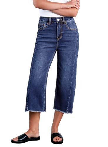 Sidefeel Women's High Waisted Jeans Stretchy Straight Leg Raw Hem