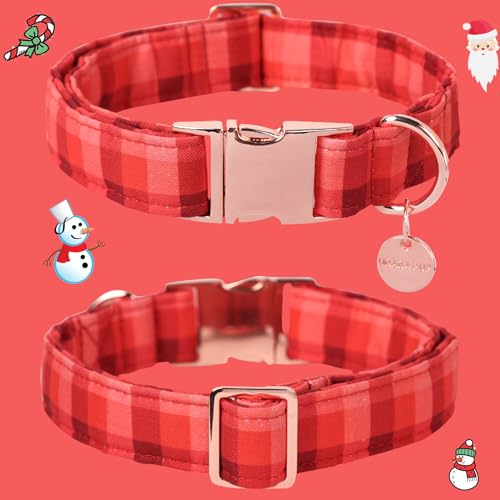 Image of Christmas Dog Collar, Christmas Collar for Puppy Girl Boy Dog or Cat, Red Plaid Dog Collar with Durable Metal Buckle, Cute Pet Collar, XS