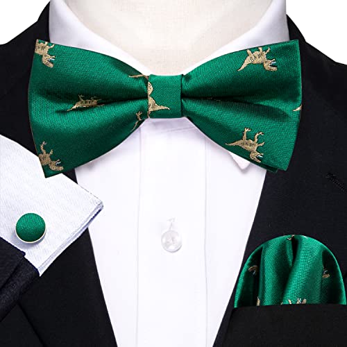 Image of Barry.Wang Paisley Striped Bow Tie for Men Silk Pre-Tied Bowtie Pocket Square Cufflinks Set Formal Wedding Party Prom