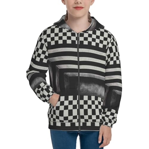 3D Vortex Optical Illusion Square Kids Pullover Hoodies Boys Zip Up Sweatshirts Girls Athletic Clothes with Pocket3