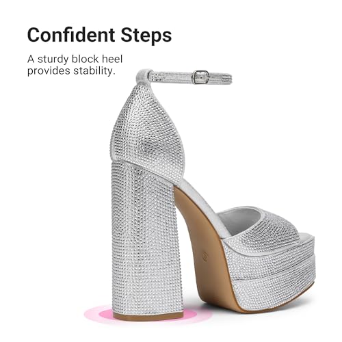Image of DREAM PAIRS High Heels Chunky Block Platform Heels for Women Ankle Strap Sexy Open Square Toe Heels Dressy Pumps Sandals