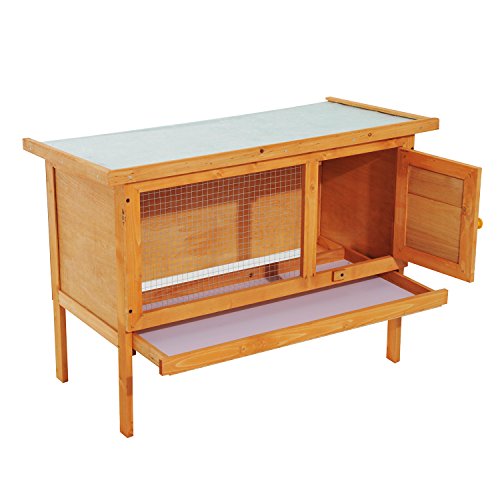 pawhut Wood Rabbit Hutch Bunny Cage Shelter Outdoor Garden Guinea Pig Sliding Tray Elevated House - 5