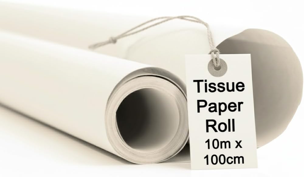 10m Tissue Paper Roll 100 cm Wide - 20 g/m² - Acid Free White Tissue Paper for Clothes Storage Packaging Wrapping Gifts Crafts Cutting and Sketching