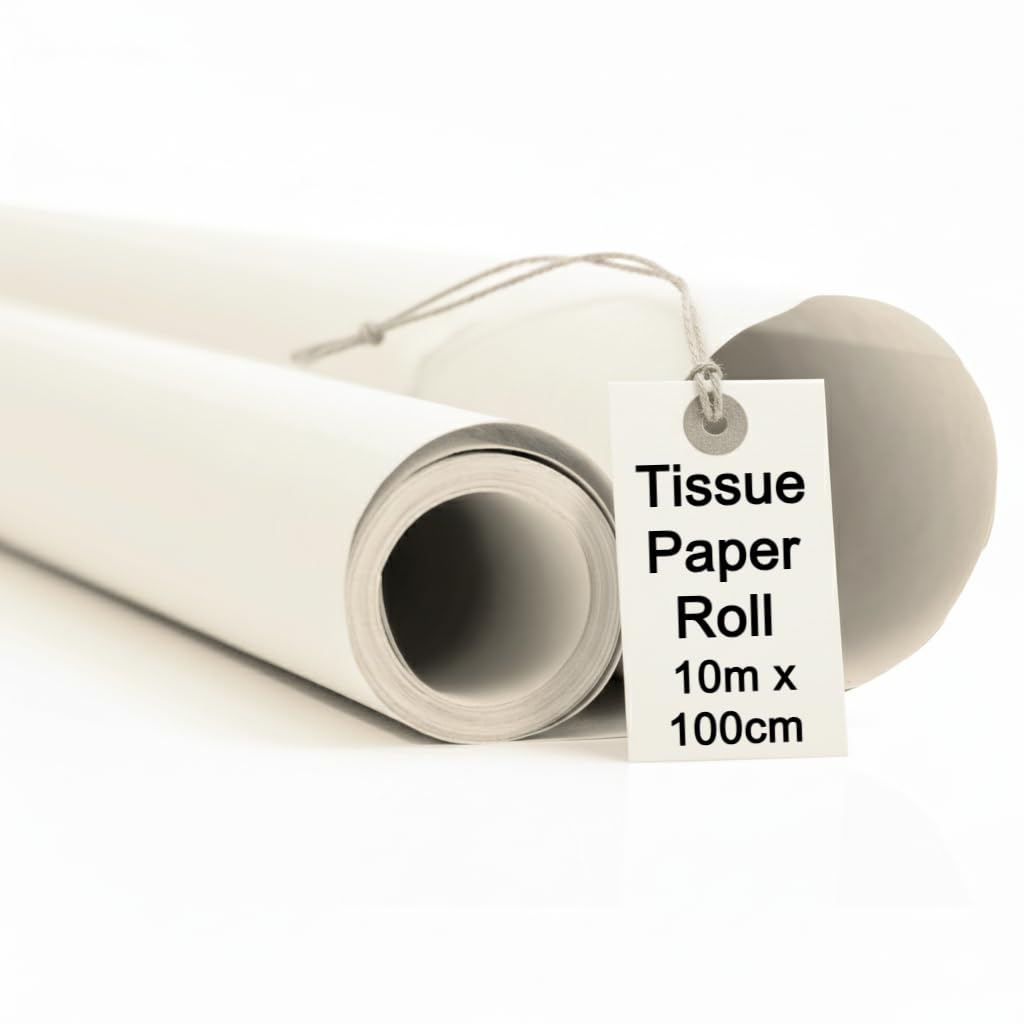 10m Tissue Paper Roll 100 cm Wide - 20 g/m² - Acid Free White Tissue Paper for Clothes Storage Packaging Wrapping Gifts Crafts Cutting and Sketching