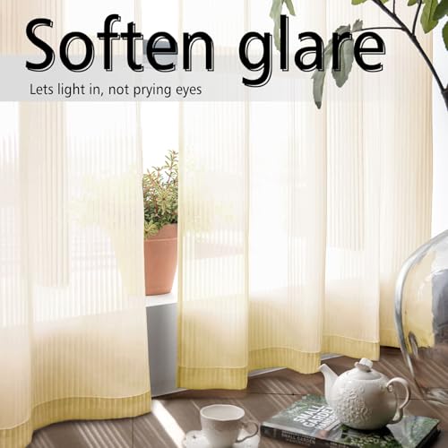 Image of Beige Sheer Curtains for Living Room 63 inch Length 2 Panels Set, Grommet Semi Sheer Light Window Treatments for Bedroom,42W x 63L (2 Panels)