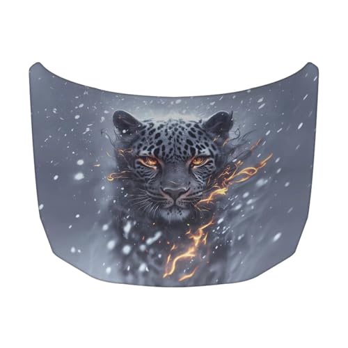 Image of 39x59 Inch Grey Leopard Car Hood Cover, Stretch Polyester Car Hood Protector All Seasons Universal Car Exterior Accessories Easy Install for Car Hood Protection