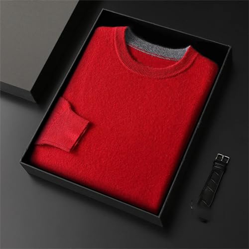 Men's Wool Soft Sweater Contrasting Colors Round Neck Pullover Loose Long Sleeve Cashmere Top3