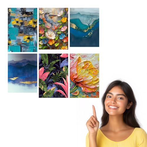 Image of SiddArtify Abstract Floral & Nature Teal Gold Art Print Set - 300GSM Board - 8x12 Inch - Pack of 6 Wall Room Decoration art Poster Prints