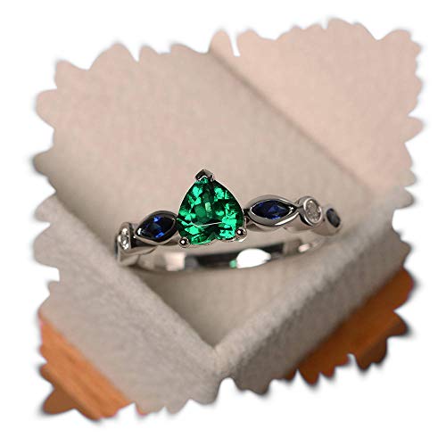 JESMING Tiny Heart Shape Topaz Ring, 925 Silver Plated Cubic Zirconia Heart Ring Topaz Birthstone Rings for Women Fit Size 6 to 10 (Green, Size:7)
