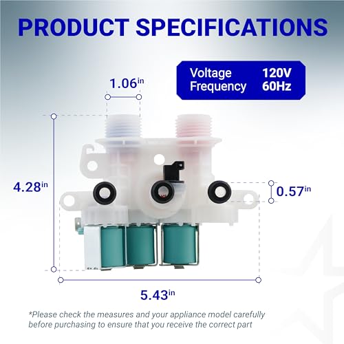 Image of BlueStars W11096268 W11220230 Washer Water Inlet Valve - Compatible For Whirlpool Kenmore Washers - Replaces W10632527 W10758829 W10853296 W11096268 AP6329544 (120V 60Hz)
