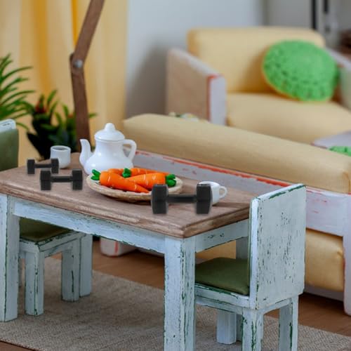Veemoon Dollhouse Dumbbells, 3Pcs Miniature Dollhouse Accessories Mini Crafts Weights Gym Sport Playset Mteal Model Furniture House Accessories for Fitness Micro Scenes