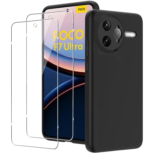 KUSINHOKA Funda para Xiaomi Poco F7 Ultra + [2 Pack] Cristal Templado, Suave Silicona [Anti-Choque] Carcasa Protectora, Ultra Fina [Anti-arañazos] Caso Carcasa para Poco F7 Ultra, Negro