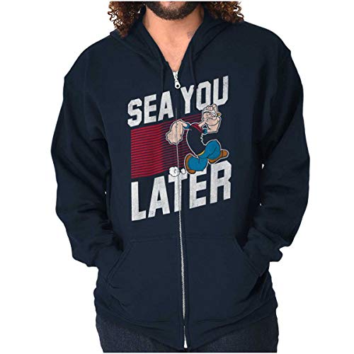 Brisco Brands Popeye Sea You Later Funny Zip Up Hoodie Mens Womens Navy