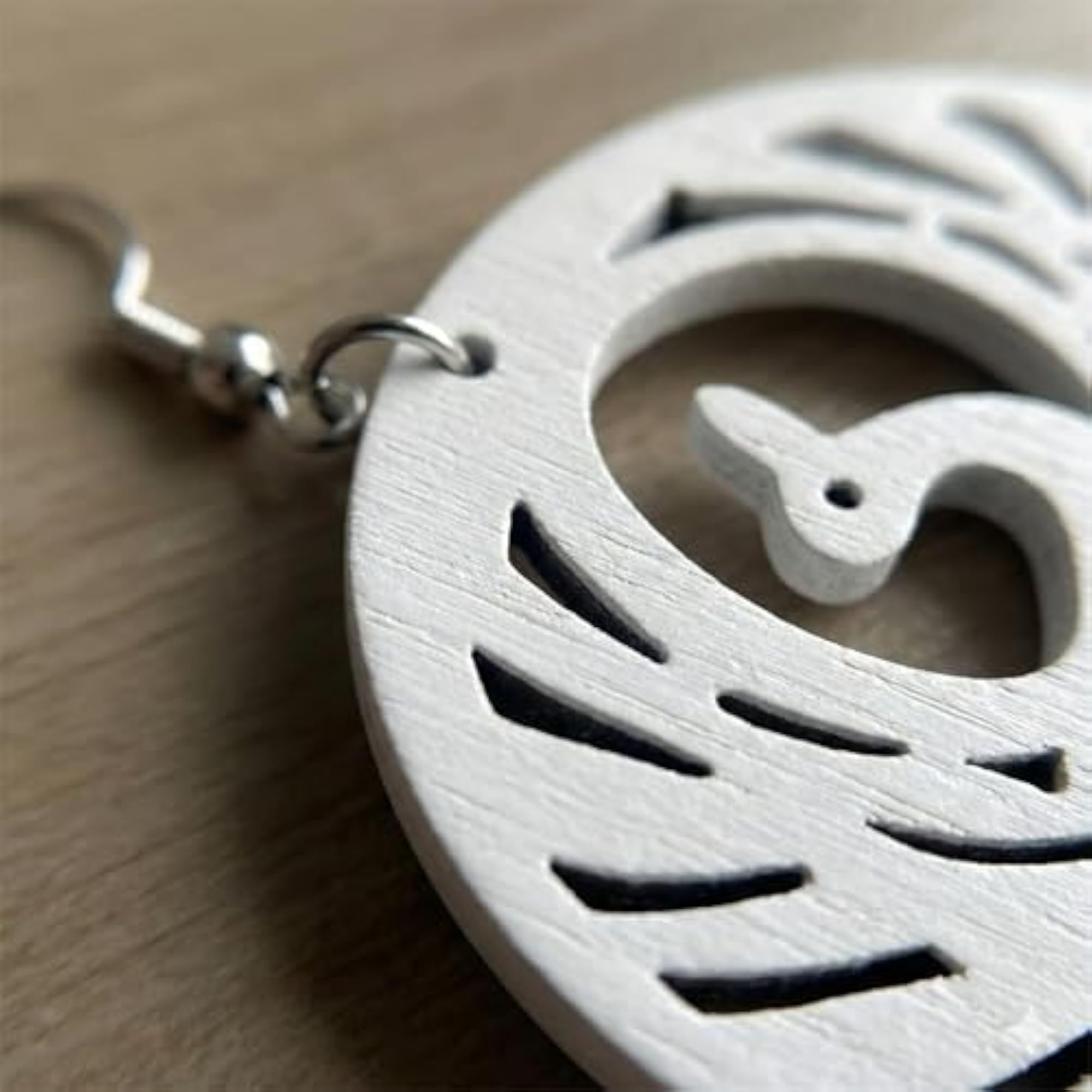 Boho Wooden Dangle Phoenix Design Earrings