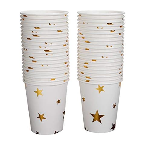 Geeklife Gold Stars Paper Cups ,Sparkly Gold Foil Disposable Paper Cups 9oz for Wedding ,Party ,Cocktail and Anniversary Dinner Cover