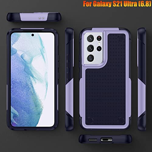 Ymxdmd Heavy Duty Case For Samsung Galaxy S21 Ultra 6.8 Inche, 4 Corners With Airbags[12Ft Drop Protection], Non-Slip Textured Grip Bumper Support Wireless Charging Drop Resistant Case -Blue/Purple #TOP7