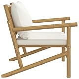 Teenpull Set of 2 Natural Bamboo Garden Chairs with Cream White Cushion, Robust Outdoor Furniture for Patio, Balcony, Max. 110 kg Load Capacity - Image 6