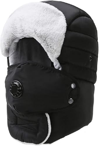 JXGSGOGO Gorro de invierno cálido con máscara Ushanka, Negro, L