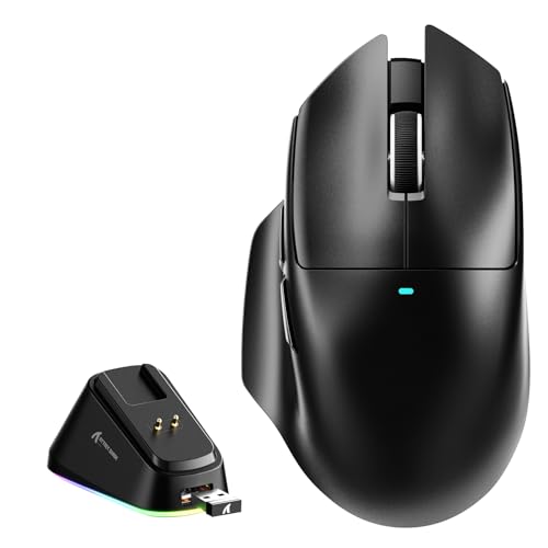 MAMBASNAKE x Attack Shark V6 Ratón Gaming Inalámbrico con Base de Carga Magnética, 65g Ultraligero, Sensor PAW3311, 25000 dpi, BT/2.4G/USB-C, 100M Clics,500mAh para Diestros–Negro