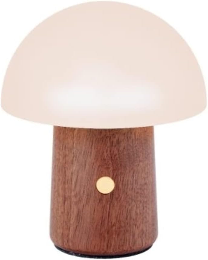 Gingko 7 Colour Changing RGB Alice Mushroom Lamp, Mood Light and Night Lights, Long Life Battery, USB-C Charging, 3 Light Modes, FSC Certified Wood with Frosted ABS Shade (Walnut, Super Mini)