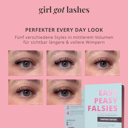 GirlGotLashes Everyday Edition - Handgemachte Wimpernextensions - Wimpernverlängerung für Zuhause - 5 Wimpern-Paare - 5-7 Tagen Halt - Vegan
