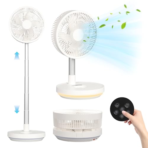 BlyeMichdi Ventilador plegable inalámbrico de 36 pulgadas, oscilante portátil con control remoto, escritorio de pie alimentado por USB y ventilador de mesa, ajustable en altura y ángulo, 8 velocidades