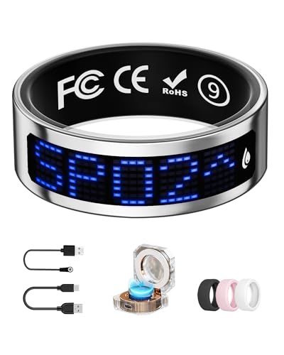 Image of Smart Ring for Women & Men with Display, Health Ring with Heart Rate, Sleep Monitor, IP68 Waterproof Fitness Ring, Fitness Tracker Ring, No APP Fee for iPhone & Android (Silver, 9#)