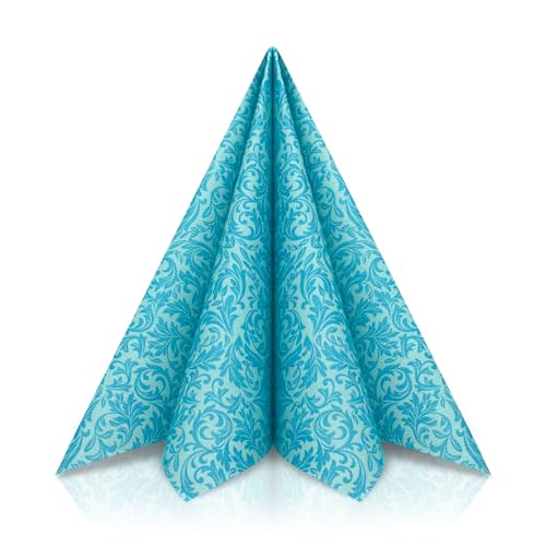 GRUBly® Servietten PETROL, TÜRKIS, Stoffähnlich [50 Stück] Hochwertige türkise Tischdekoration für Hochzeit, Geburtstag, Feiern, Kommunion, Taufe, Konfirmation, 40x40cm, AIRLAID QUALITÄT