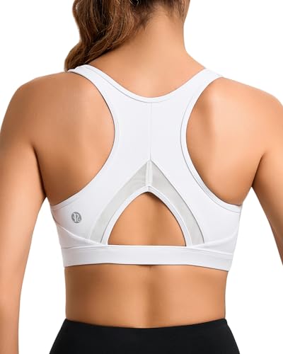 RUNNING GIRL Sports Bras for Women High Support Moulded Cup High Impact Sports Bras Racerback Workout Running Yoga Bra(WX3045 White L)