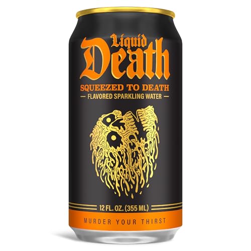 Image of Liquid Death Soda-Flavored Sparkling Water - Squeezed To Death (Classic Orange Soda), Less Sugar*, Huge Flavor, No Caffeine, No Artificial Sweeteners, 12 Fl Oz (Pack of 12)