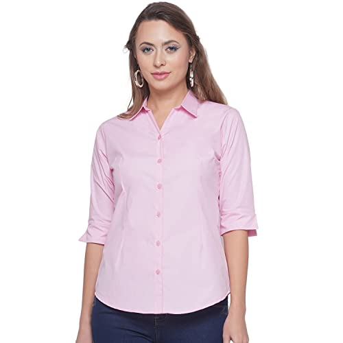 Image of Polycotton Women 3 /4 Sleeve Stylish Solid Western Offical Formal Shirt Casual Regular Fit Shirt for Women