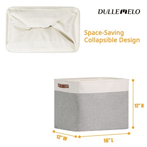 Image of DULLEMELO Storage Baskets Large 16 inchx12 inchx12 inch Tall Rectangular Baskets Fabric Storage Bins for Organizing [1 Pack] Collapsible Linen Shelf Baskets for Clothes, Toys, Closet, Laundry (White&Grey)