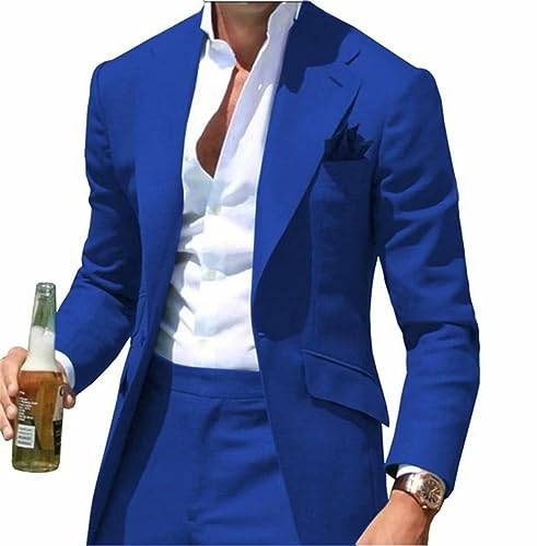 Mens 2 Piece Notch Lapel Suit Slim Fit One Button Solid Blazer Jacket & Pants Business Wedding Party Suits for Men4