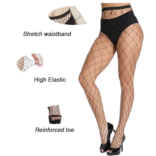 Image of Fishnet Stockings For Women High Waisted Fishnet Tights Sexy Wide Mesh Fishnet Stockings