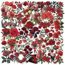 50PCS Transparent Red Rose Stickers for Guitar,Bumper,Water Bottle,Notebook,Bike,Laptop,Luggage,Suitcase,Cute Aesthetic Retro Floral Vinyl Sticker,Teens Adult Sticker,Botanical Trendy Graffiti Decal - Image 2