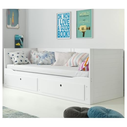 Interbeds Lit gigogne Hermes 80 x 160/200 cm en pin Massif avec Couchage et sommier à, Lit Banquette 2 Places, (Blanc)