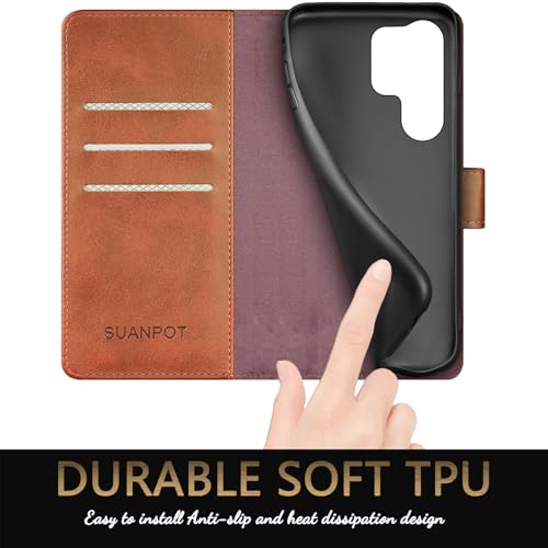 SUANPOT Compatible with Samsung Galaxy S25 Ultra Wallet case with RFID Blocking Credit Card Holder,Flip Book PU Leather Protective Cover Women Men for Samsung S25 Ultra Phone case Light Brown by SUANPOT - Image 6