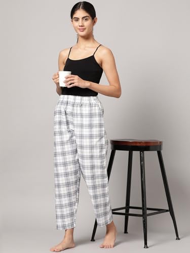 Image of KRYPTIC Women's 100% Pure Cotton Woven Pyjama | Mid Rise Relaxed Fit Full Length Nightwear Pant with Elasticated Drawstring Waistband & Side Pocket | Comfortable Lounge, Sleepwear & Casual Bottom Wear