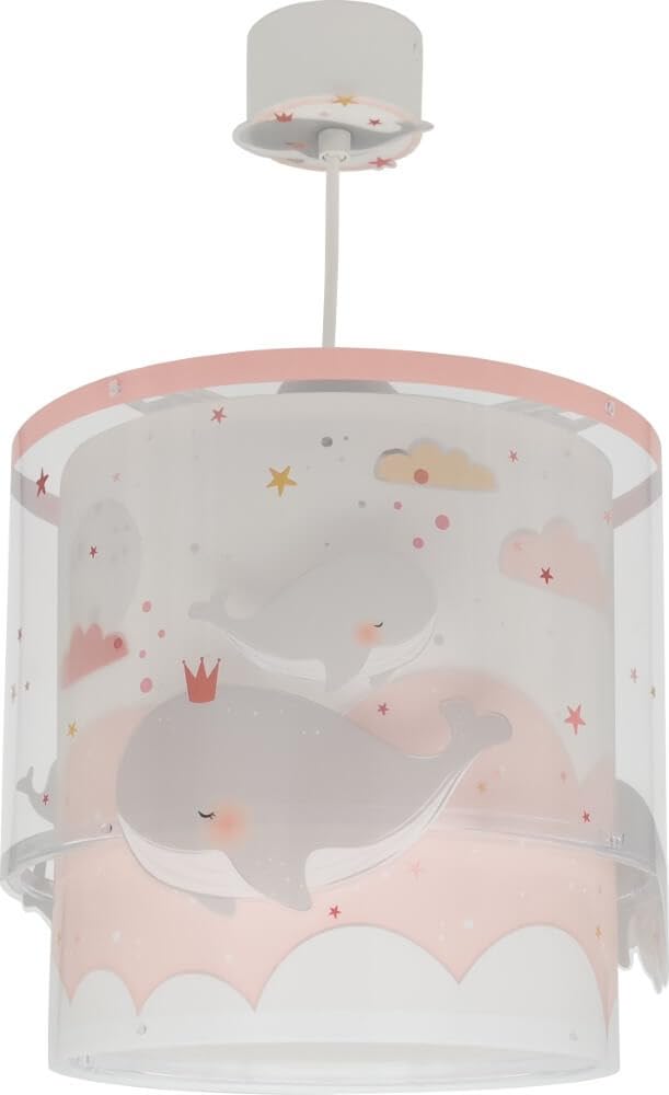 Dalber Lámpara de techo colgante infantil Ballenas Rosa animales, 15W, 61172S
