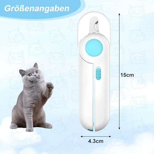 Uncle Yang Tier Nagelknipser mit LED Licht – Krallenschneider aus Edelstahl mit Feile & Spritzschutz, Haustier Krallenschere für Katzen Hunde Kaninchen Kleintiere (Blau)