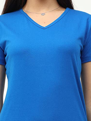Image of FLEXIMAA Women's Cotton Plain V Neck Half Sleeve T-Shirt