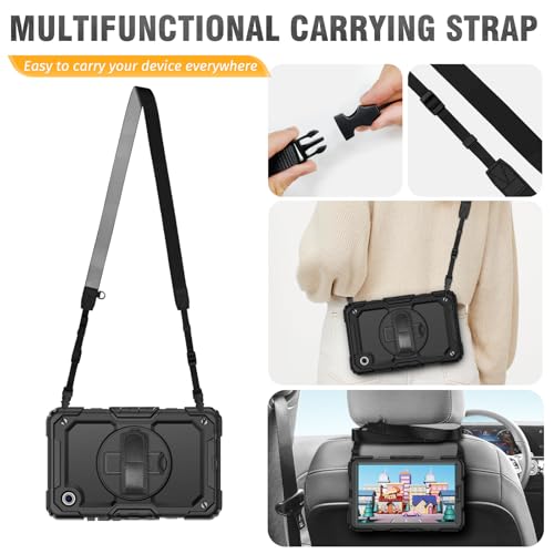 HXCASEAC Case for Samsung Galaxy Tab A11/A9 Shockproof with Screen Protector / 360° Hand Strap Stand/Carrying Strap, Cover for Samsung A11/A9 Tablet 8.7 inch 2025/2023(SM-X130/X133/X110/X115), Black by HXCASEAC - Image 8