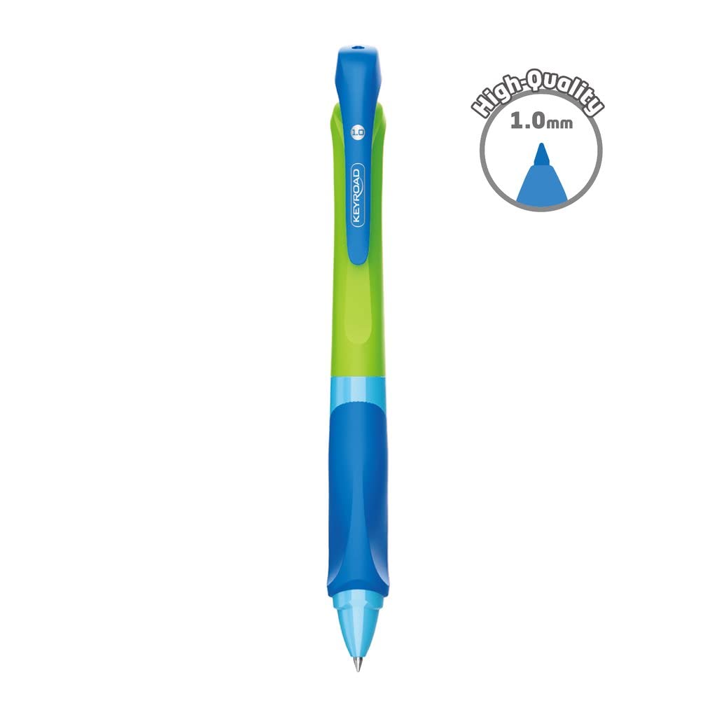 Keyroad Retractable Ballpoint Pen 1 mm/1 Piece, Hanging Hole, Kuli Ballpoint Pen, for Left and Right Handed, Coloured Case, Blue Ink, Kindergarten and School