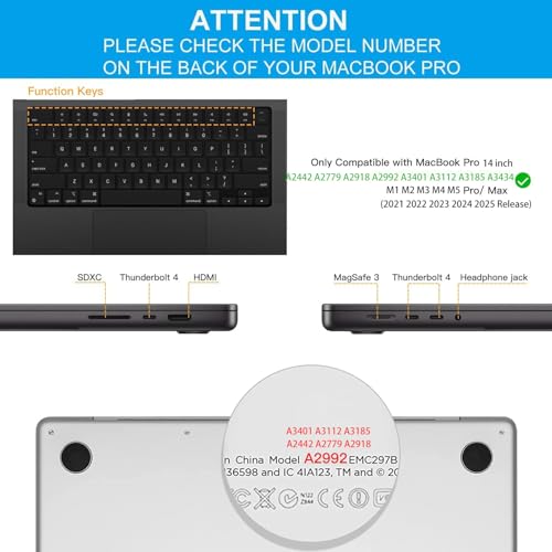 Image of CaseBuy Palm Rest Vinyl Skin Protector (3 in 1) for MacBook Pro 14 inch M4 M3 Pro /Max A2918 A2992 A3401 A3112 A3185 2024 2023 with Touch Keyboard Cover Scratch Resistant