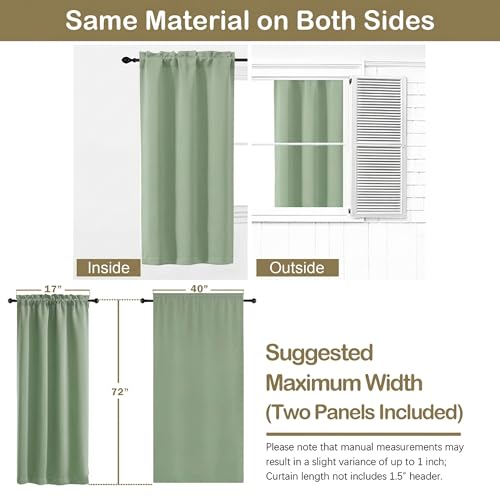 Image of Light Green Blackout Curtains for Girls Room 72 Inch Length 2 Panels Set, Thermal Insulated Curtains for Living Room Nursery, Rod Pocket Window Drapes for Patio French Door Front Door, 2x40Wx72L