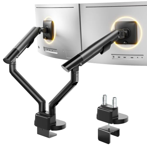 Brazo monitor doble para escritorios de teletrabajo y estaciones gaming con pantallas grandes