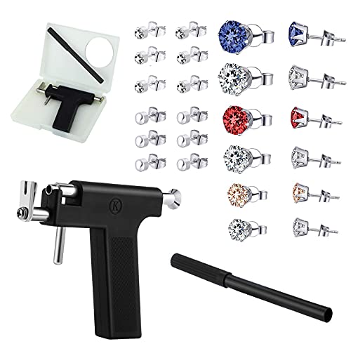 Ear Piercing Kit Y-Childheart Reusable Ear Piercing Gun with 12 Pairs Stainless Steel Studs Self Piercing Kit for Ear Nose Lip Piercing Home Salon Safety Use (Black)