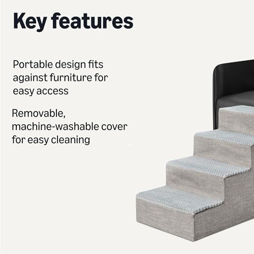 Amazon Basics Dog Steps,46.7 cm H, 4-Step Dog Stairs for High Bed Couch and Sofa, Non-Slip Bottom Pet Stairs for Indoor Dogs and Cats, Grey - Image 3