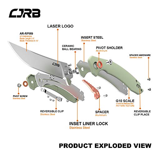 Image of CJRB Gobi Folding Pocket Knife with 3.5'' AR-RPM9 Steel Blade, Tactical Knife with G10 Handle for EDC Outdoor Survival Camping Hunting (J1906 Natural Green)
